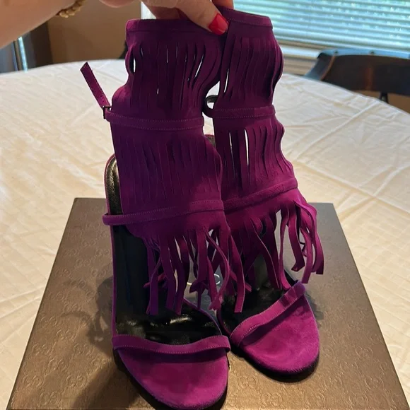 GUCCI★素敵!BECKY PURPLE SUEDE FRINGED HIGH HEEL SANDAL Shoes | Gucci Becky Purple Suede Sandals With Fringe | Poshmark